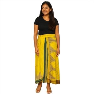 Vintage Reversable Gold and Green Wrap Skirt Fits Sm-XXL